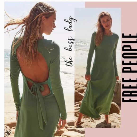 Free People FP Beach Maxi Midid Open Back Tie Dress Long Sleeve Medium Med - Picture 3 of 5